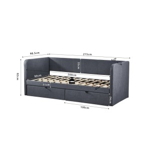 Lit avec revêtement en tissu 90x200 cm SAMMY, coloris gris foncé