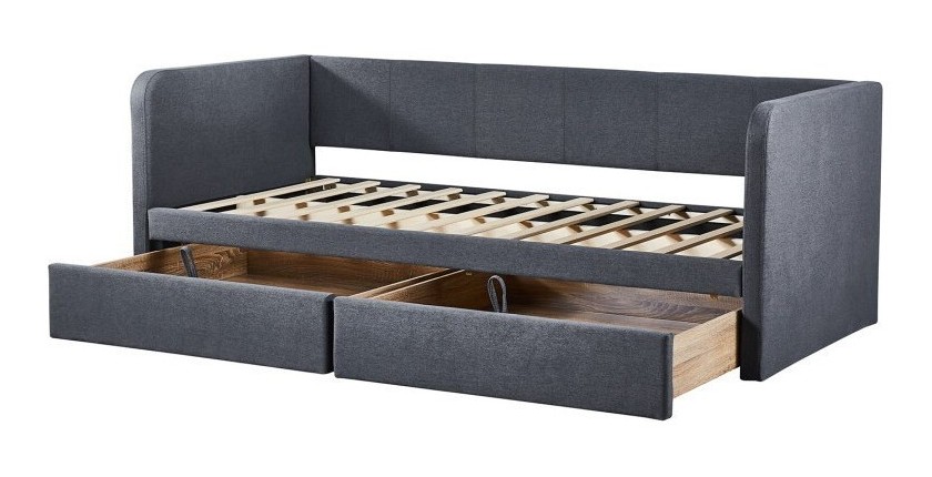 Lit avec revêtement en tissu 90x200 cm SAMMY, coloris gris foncé