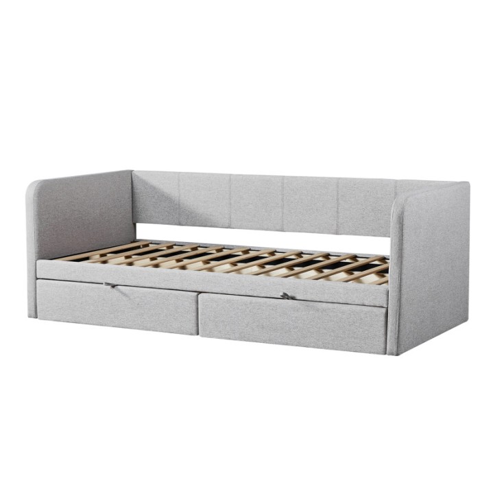 Lit avec revêtement en tissu 90x200 cm SAMMY, coloris beige