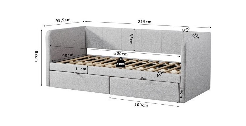 Lit avec revêtement en tissu 90x200 cm SAMMY, coloris beige