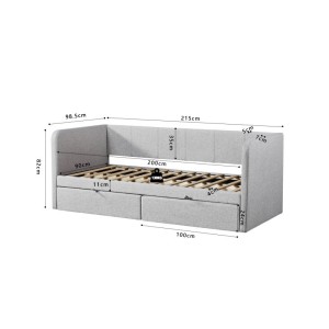 Lit avec revêtement en tissu 90x200 cm SAMMY, coloris beige