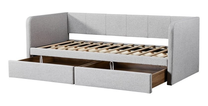 Lit avec revêtement en tissu 90x200 cm SAMMY, coloris beige