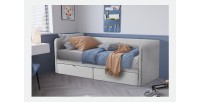 Lit avec revêtement en tissu 90x200 cm SAMMY, coloris beige