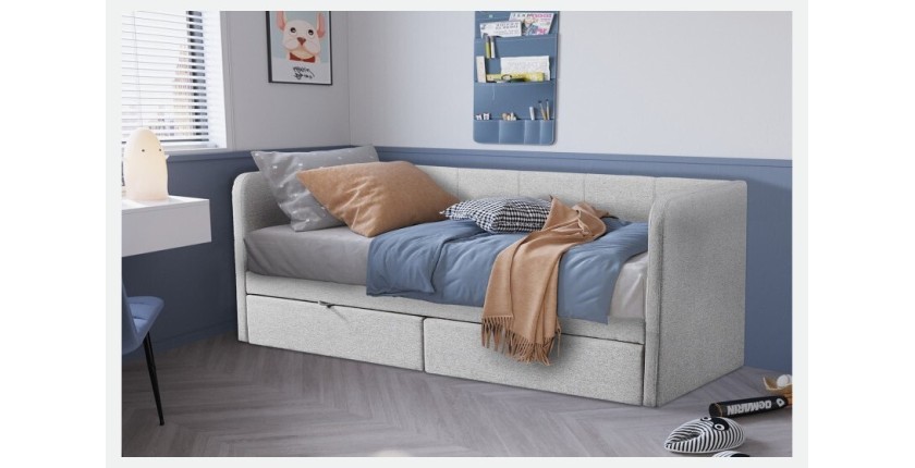 Lit avec revêtement en tissu 90x200 cm SAMMY, coloris beige