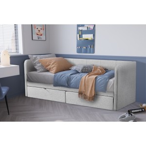 Lit avec revêtement en tissu 90x200 cm SAMMY, coloris beige
