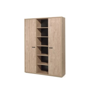 Meuble haut de rangement pour bureau 2 portes et étagères coloris chêne doré collection DEPÉ