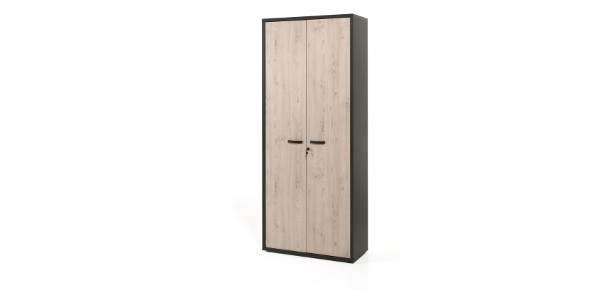 Armoire de Bureau - Meuble 2 Portes et étagères coloris Chêne clair et noir | Collection DEPÉ | Meublorama