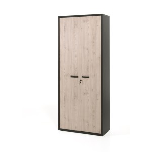 Armoire de Bureau - Meuble 2 Portes et étagères coloris Chêne clair et noir | Collection DEPÉ | Meublorama