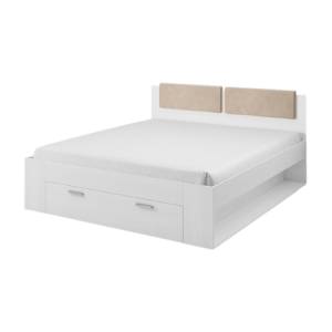 Lit adulte 140x200 avec tiroirs intégrés - Collection FLOYD. Coloris blanc effet bois
