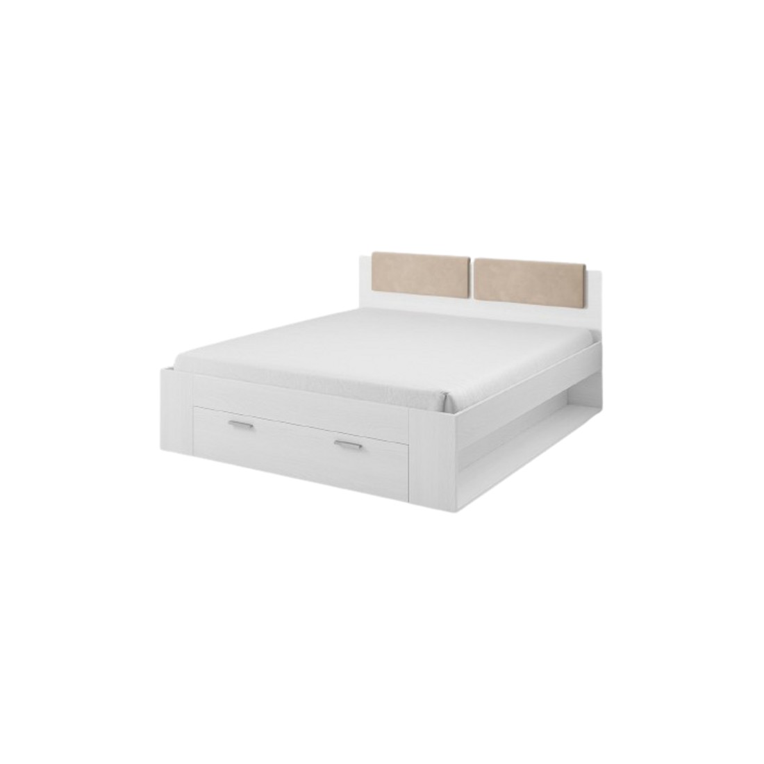 Lit adulte 160x200 avec tiroirs intégrés - Collection FLOYD. Coloris blanc effet bois