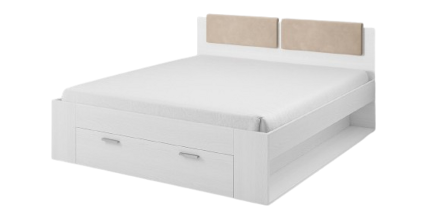 Lit adulte 180x200 avec tiroirs intégrés - Collection FLOYD, Coloris blanc effet bois