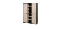 Meuble haut de rangement pour bureau 2 portes et étagères coloris chêne clair et noir
