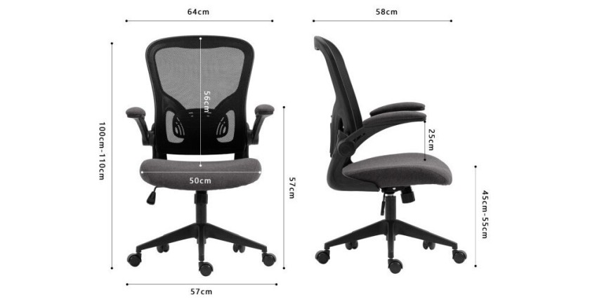 Chaise de bureau IPOLIST Tissu filet noir et gris, idéal pour un bureau confortable et moderne