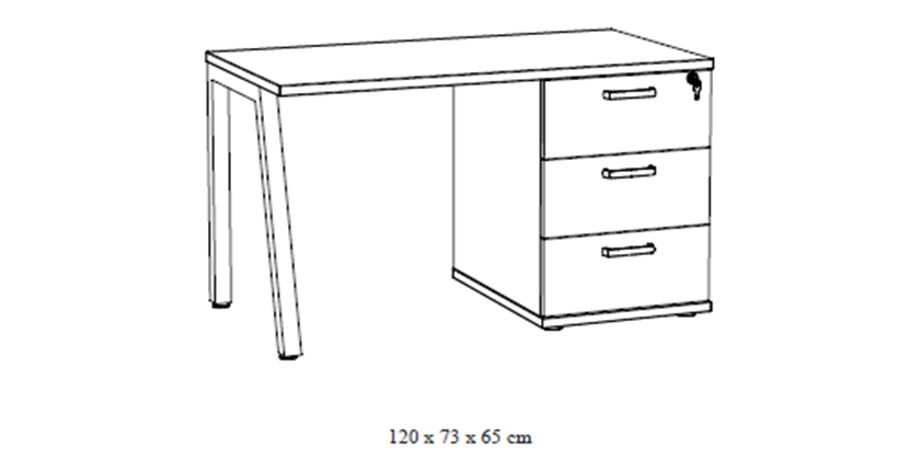 Bureau robuste chêne doré avec caisson 3 tiroirs – Collection SUZI – Spécial petit espace