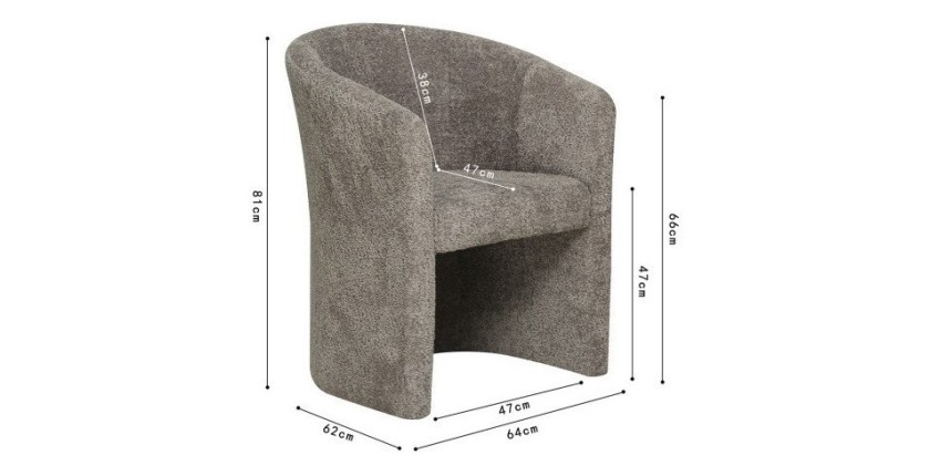Fauteuil de salon confortable en tissu bouclé brun. Collection KYOTO