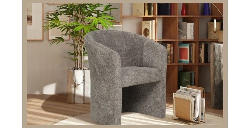 Fauteuil de salon confortable en tissu bouclé brun. Collection KYOTO