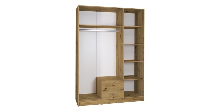 Armoire 3 portes 2 tiroirs pour dressing collection KANELLE coloris chêne clair