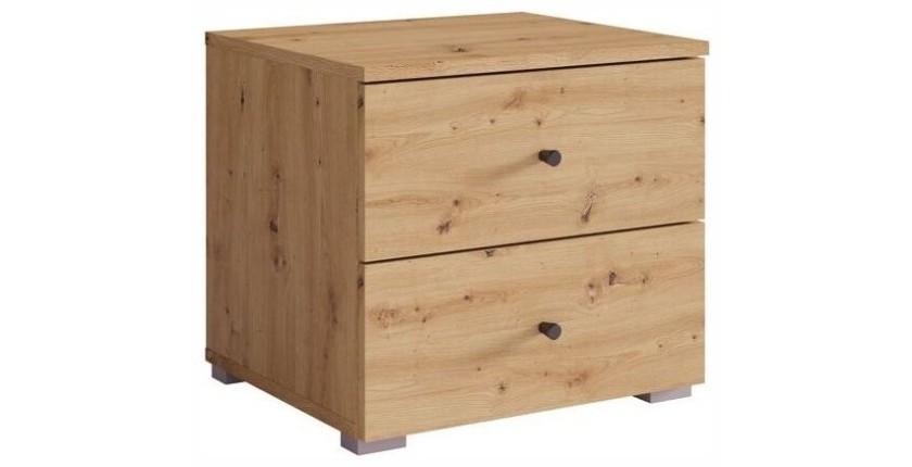 Chevets, collection KANELLE. Lot de deux tables de nuit coloris chêne clair