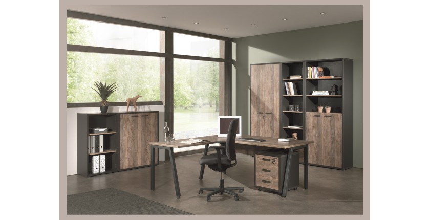 Bureau professionnel droit 180cm coloris chêne vieilli et noir collection SOON