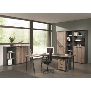 Bureau professionnel droit 180cm coloris chêne vieilli et noir collection SOON