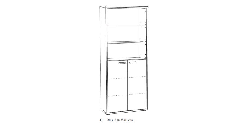 Bibliothèque de Bureau - Meuble 2 Portes et étagères Chêne vieilli et Noir | Collection SOON | Meublorama