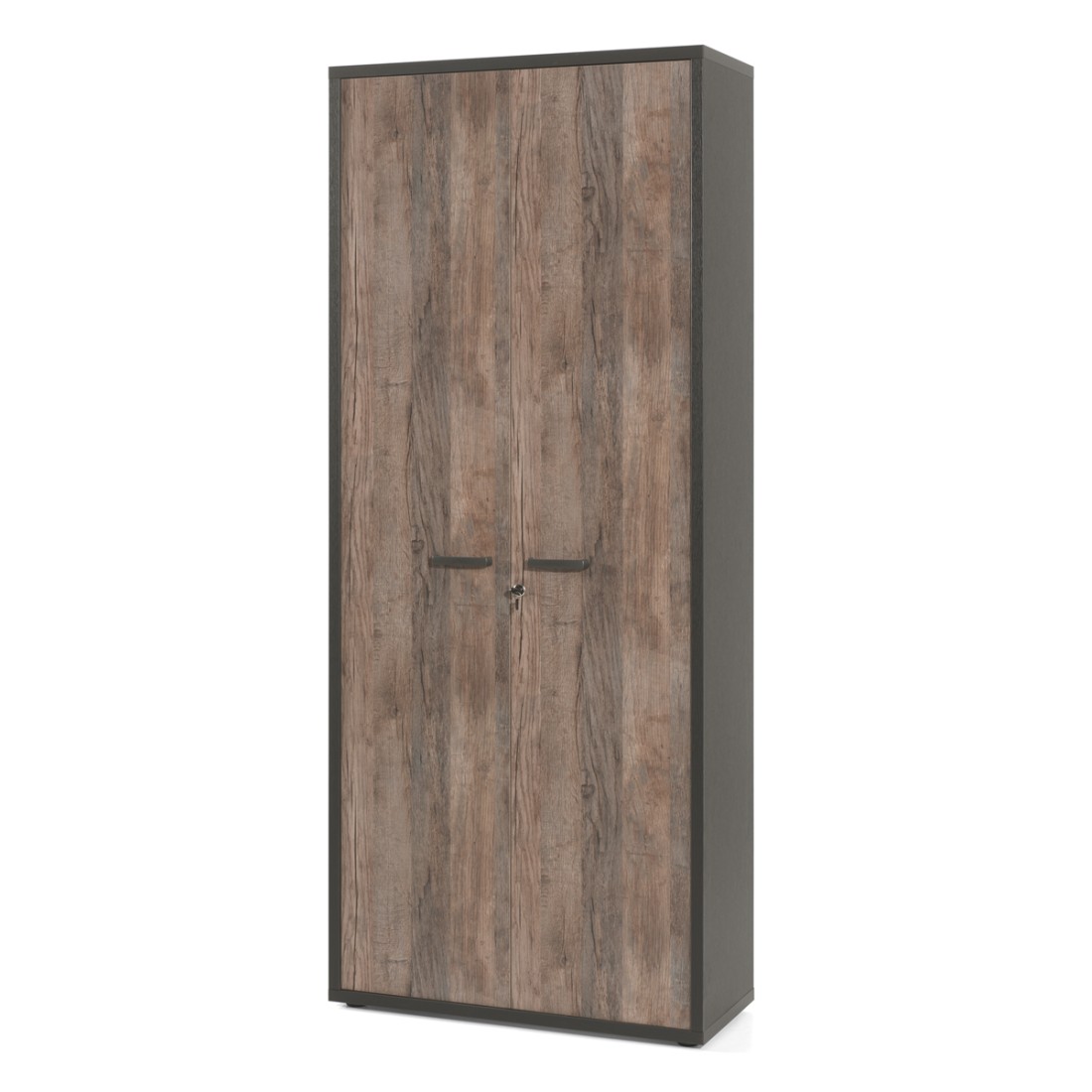 Image of Armadio da Ufficio - Mobile con 2 Porte e scaffali color Rovere invecchiato e nero | Collezione SOON | Meublorama