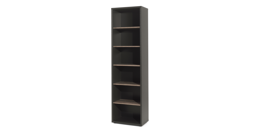 Bibliothèque de Bureau avec 5 étagères coloris chêne vieilli et Noir | Collection SOON | Meublorama