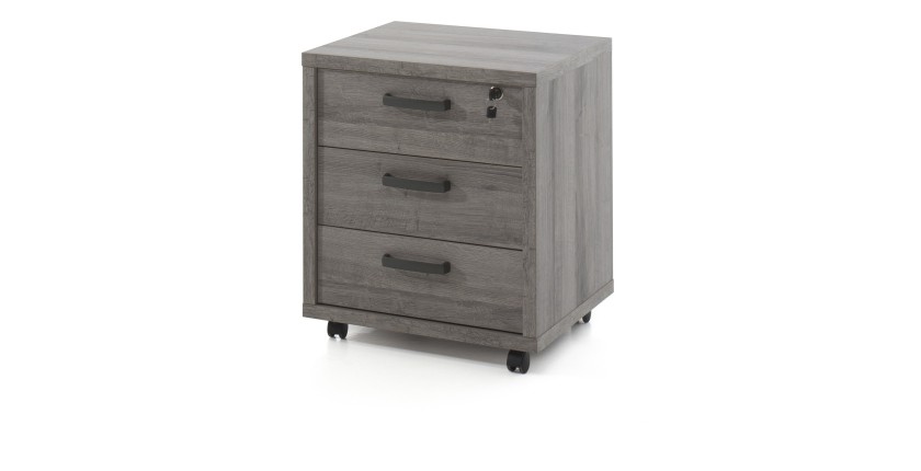 Caisson de rangement bureau 3 tiroirs coloris chêne Sherman gris | Collection SOON | Meublorama