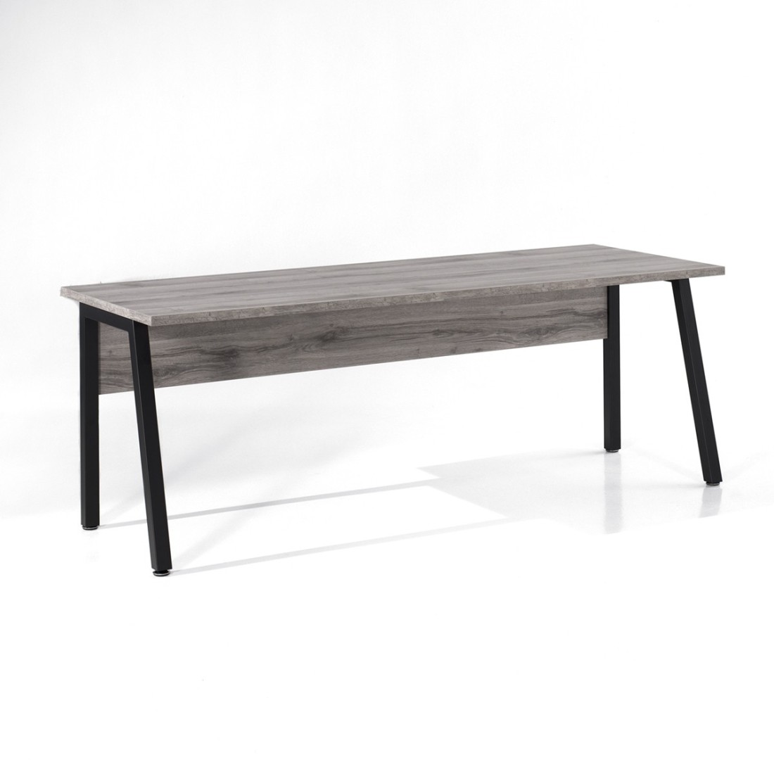 Bureau professionnel droit 200cm chêne gris Sherman et noir - Collection SOON