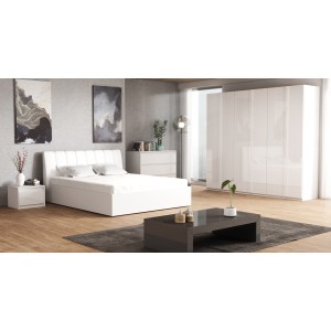 Lit Design collection VERONA avec option Coffre 180x200, coloris blanc