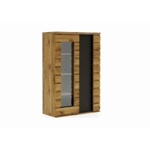 Vitrine vaisselier ROMI 2 portes coulissantes coloris chêne et gris anthracite