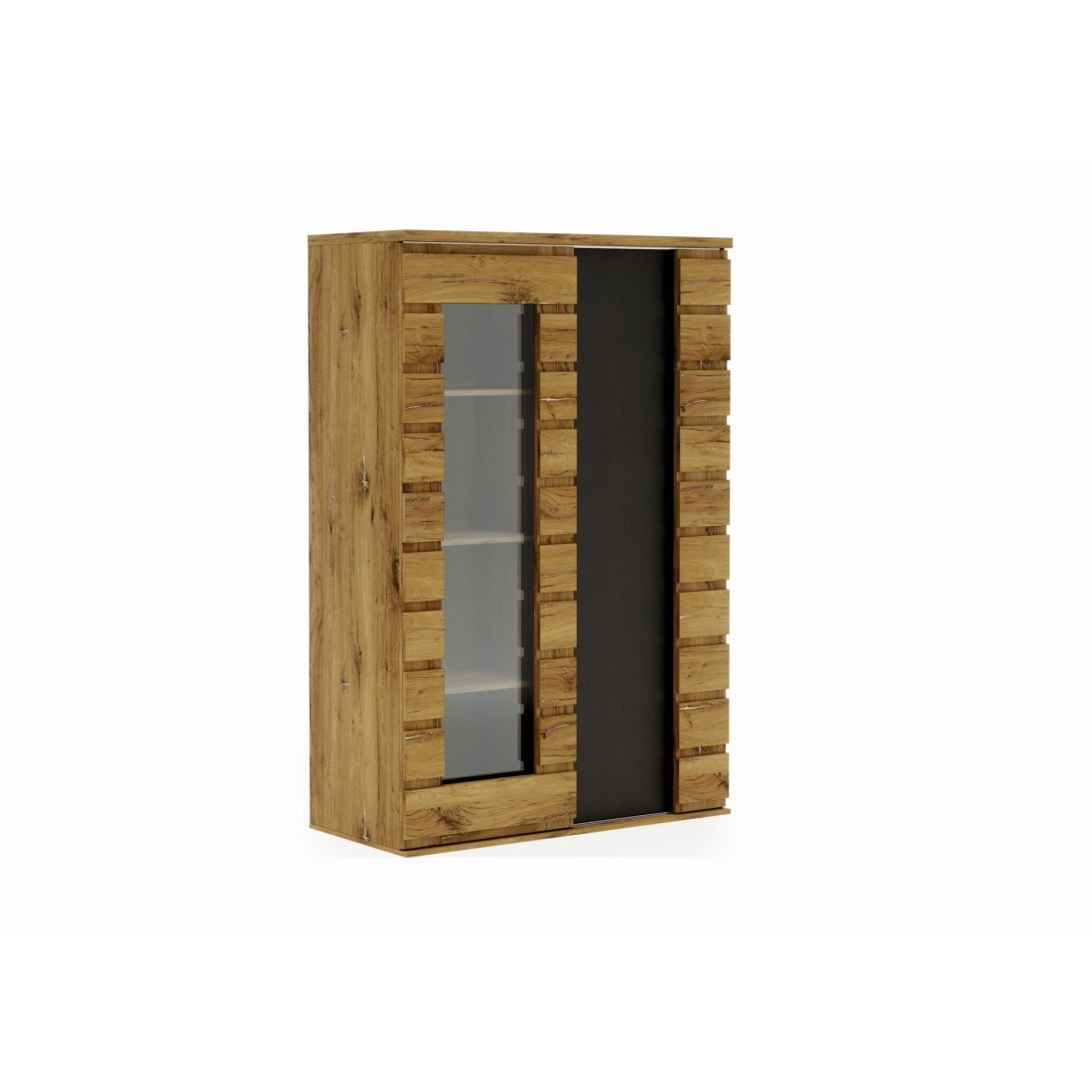 Vitrine vaisselier ROMI 2 portes coulissantes coloris chêne et gris anthracite
