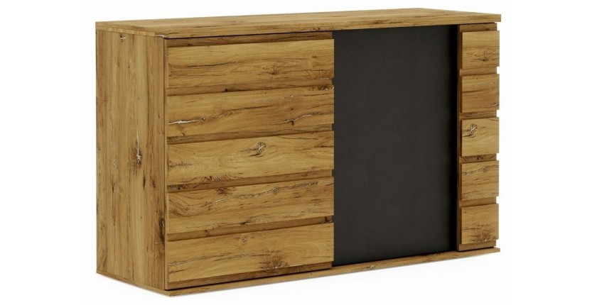 Buffet, bahut ROMI 2 portes coulissantes coloris chêne et gris clair