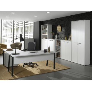 Bureau professionnel droit 150cm – Collection SOON – Coloris Blanc Mat et Noir