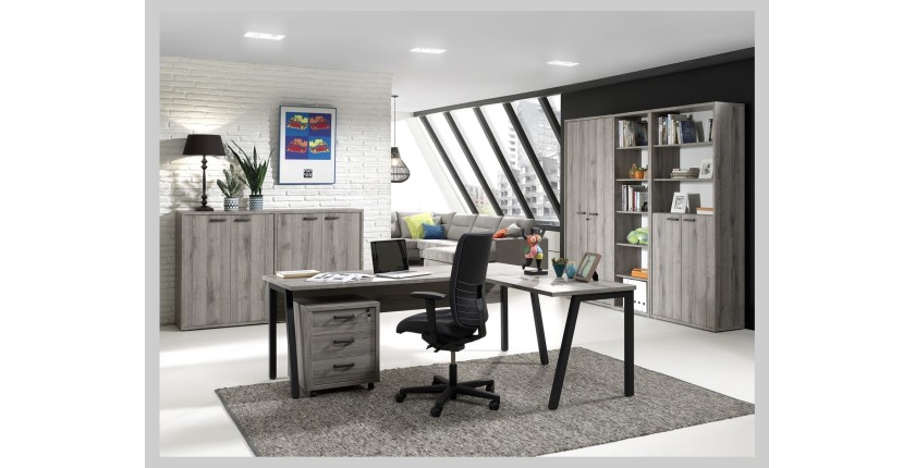 Bureau professionnel droit 180cm – Collection SOON – Coloris Blanc Mat et Noir