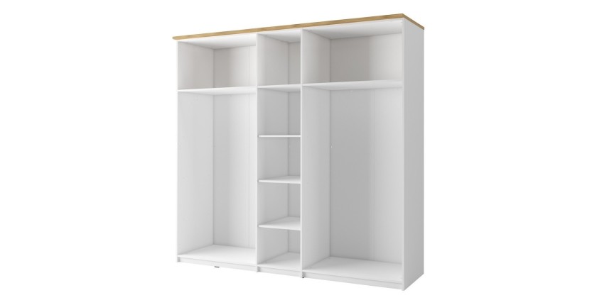 Armoire 5 Portes 226cm collection JASPER, Coloris blanc, finition chêne wotan, idéal pour une grande chambre