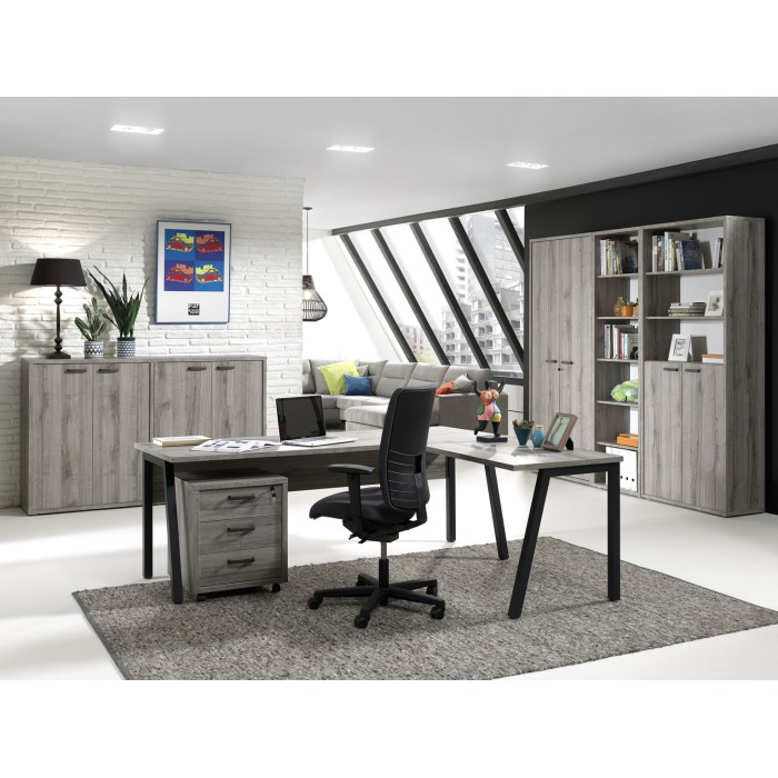 Bureau professionnel droit 200cm – Collection SOON – Coloris Blanc Mat et Noir