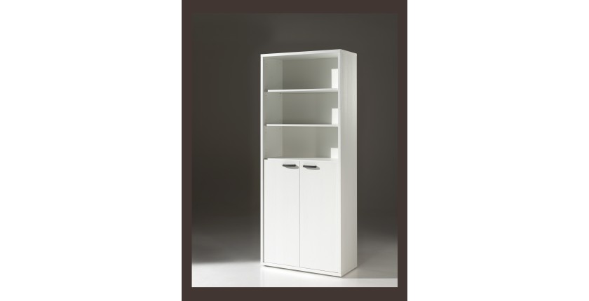 Biblioteca de oficina – 2 puertas y estanterías – Colección SOON – Blanco Mate