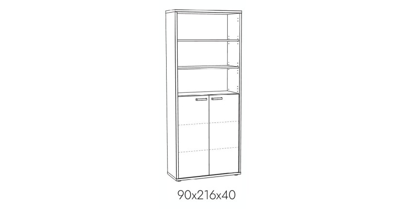 Biblioteca de oficina – 2 puertas y estanterías – Colección SOON – Blanco Mate