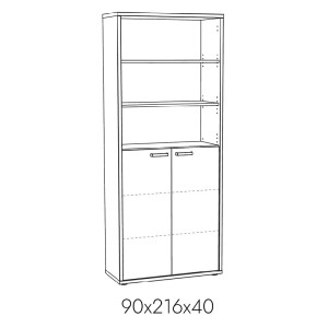 Biblioteca de oficina – 2 puertas y estanterías – Colección SOON – Blanco Mate