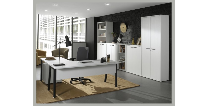 Biblioteca de oficina – 2 puertas y estanterías – Colección SOON – Blanco Mate