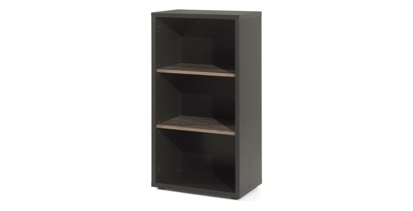 Bibliothèque de Bureau avec 2 étagères coloris chêne vieilli et Noir | Collection SOON | Meublorama