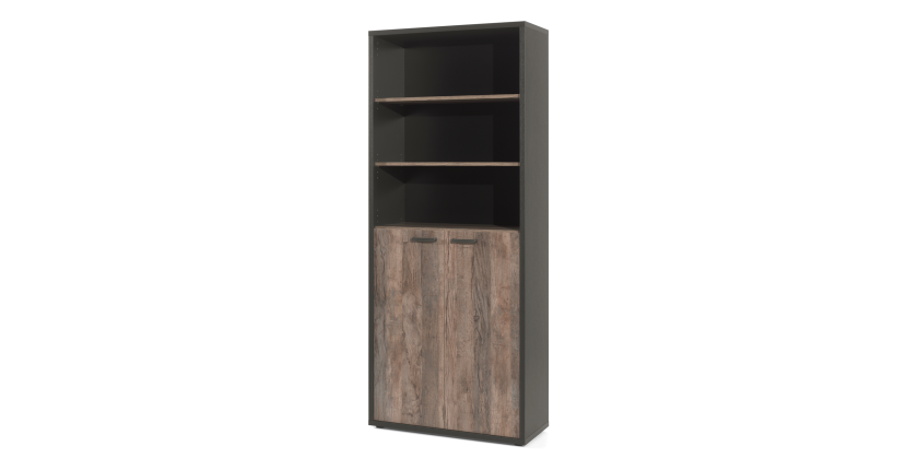 Ensemble de 8 meubles de bureau professionnel coloris chêne vieilli et noir collection SOON