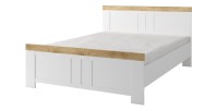Lit 2 Places 180x200 SOMMIER INCLUS, Collection JASPER, Coloris Blanc et chêne wotan