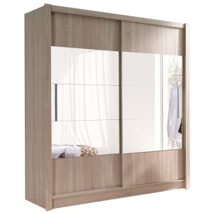 Armoire, garde robe ROME 180 cm deux portes avec miroir. Dressing complet avec penderie et étagères. Coloris chêne sonoma