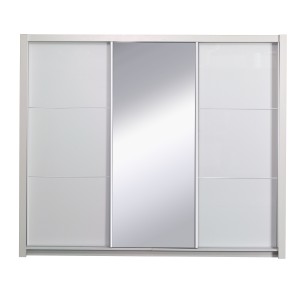 Armoire, garde robe SENA 208 cm deux portes avec miroir. Dressing complet avec penderie et étagères. Coloris Blanc brillant