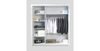 Armoire, garde robe SENA 208 cm deux portes avec miroir. Dressing complet avec penderie et étagères. Coloris Blanc brillant