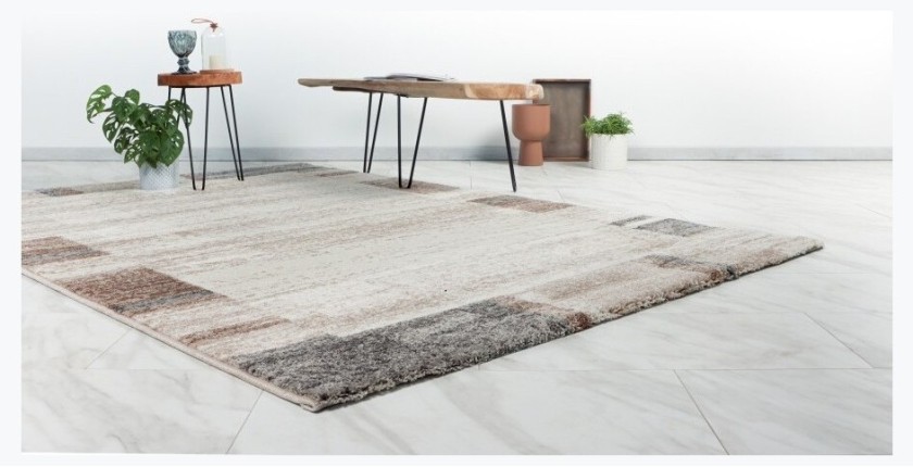 Tapis 170x120cm, design F005G coloris beige argenté - Confort et élégance pour votre intérieur