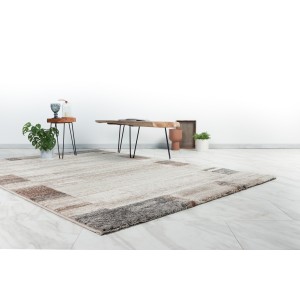 Tapis 290x200cm, design F005G coloris beige argenté - Confort et élégance pour votre intérieur