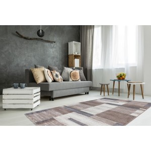 Tapis 290x200cm, design F105G coloris beige argenté - Confort et élégance pour votre intérieur